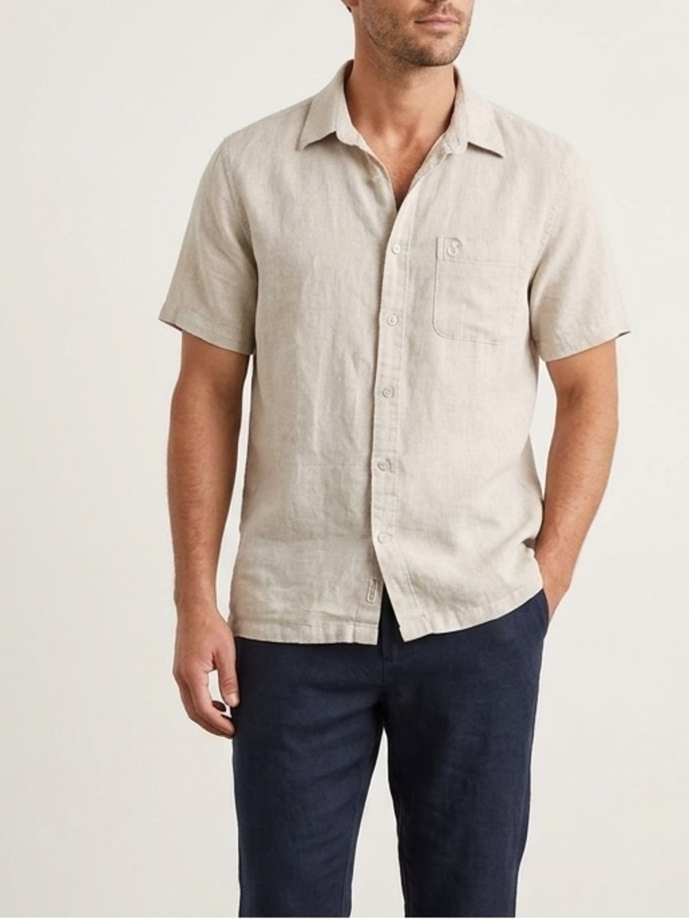 Mark Men's Short Sleeve Natural Linen Shirt Size Large